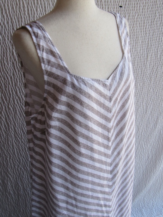 Love Linen Long Dress Brown White Chevron Stripe L J JIll Sleeveless - Picture 9 of 12